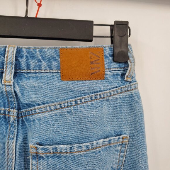 Zara High Waisted Distressed Jeans Denim Pants Women Size US 2 Raw Hem Cotton - Picture 5 of 14